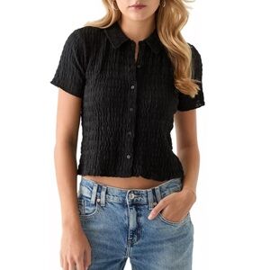 MUSE Republic Clothing Women's Short Sleeve Collared Knit Textured Shirt M